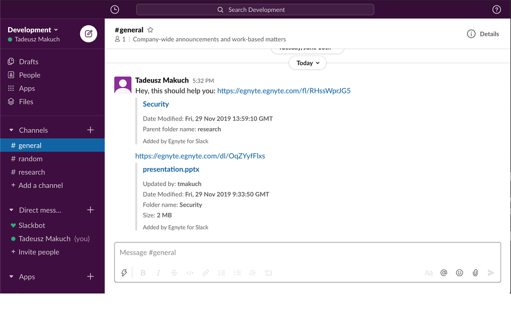 Egnyte feature detail — File Management app on the Slack Marketplace
