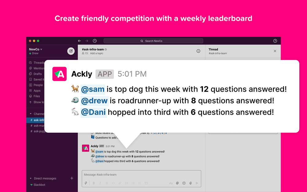 Ackly mobile preview — Customer Support app on the Slack Marketplace
