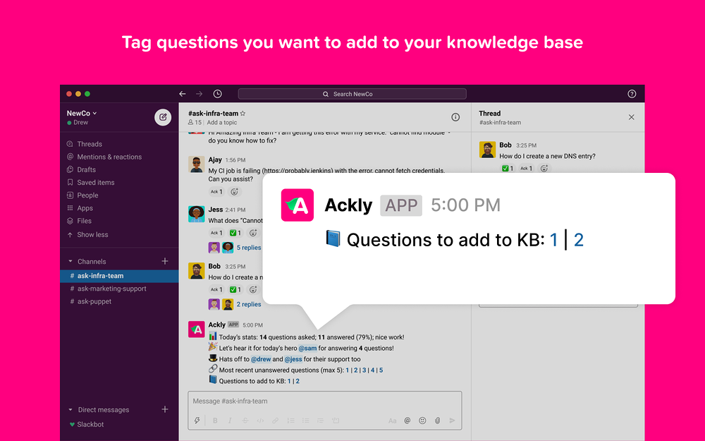 Ackly integration setup — Customer Support app on the Slack Marketplace
