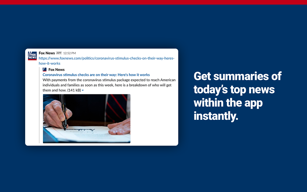 Fox News feature detail — Media & News app on the Slack Marketplace