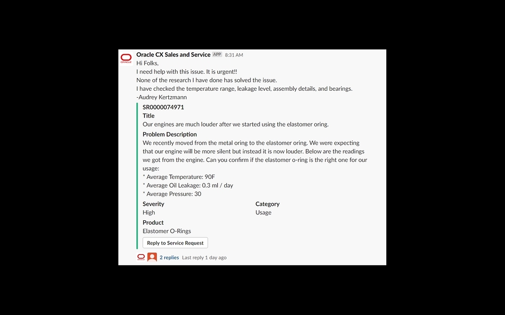 Oracle CX Sales & Service feature detail — Sales app on the Slack Marketplace