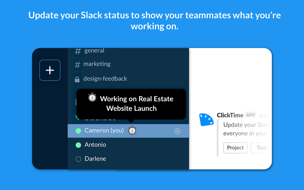 ClickTime feature detail — Office Management app on the Slack Marketplace