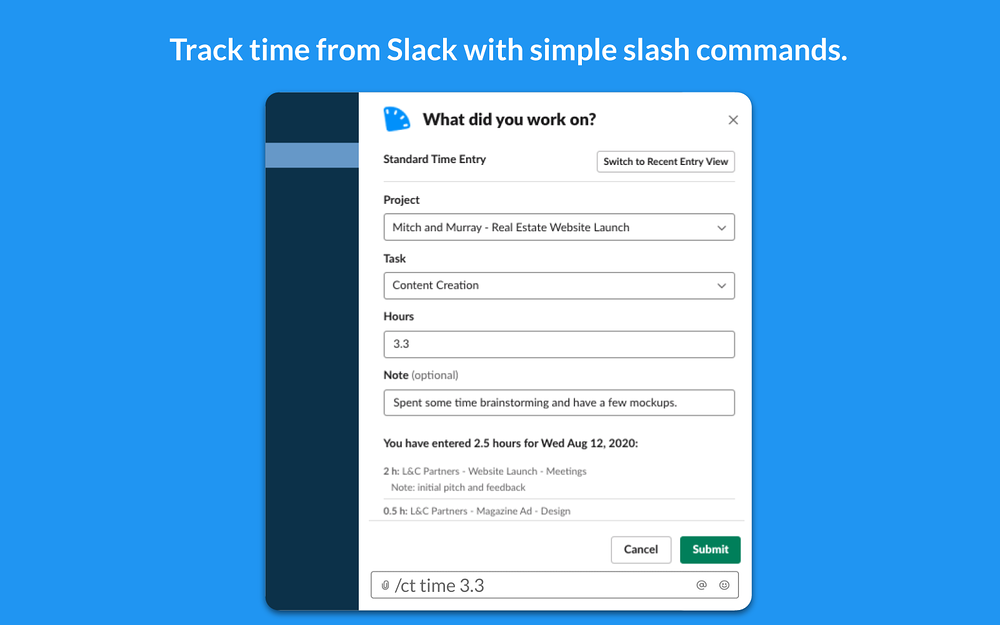 ClickTime primary marketing image — Office Management app on the Slack Marketplace