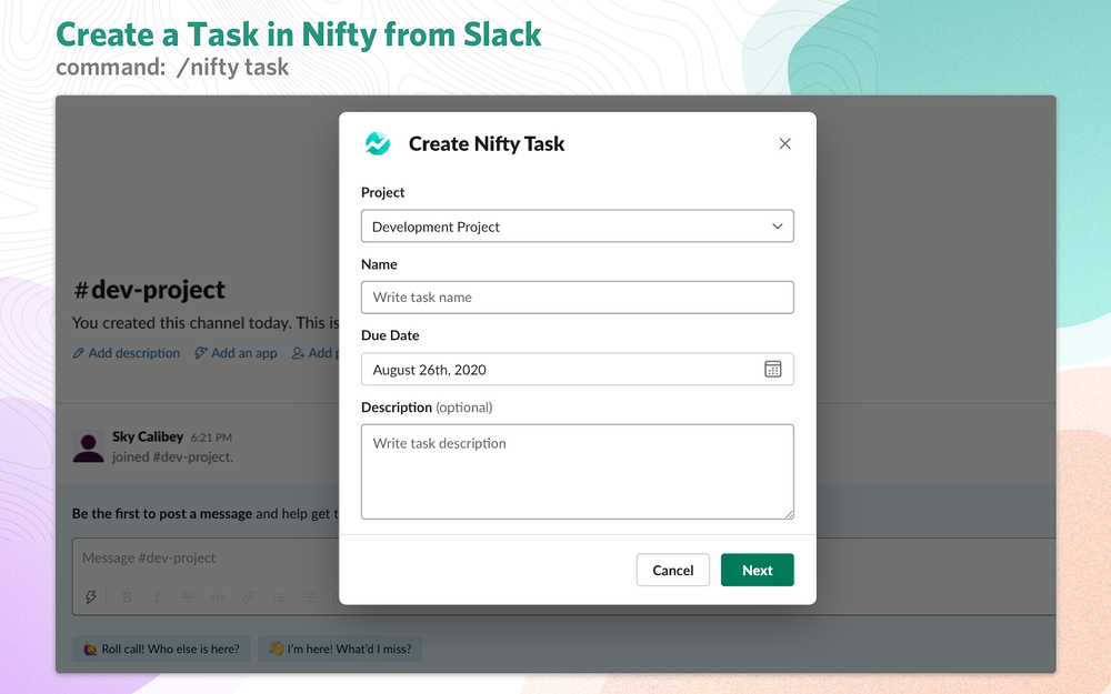Nifty dashboard view — Project Management app on the Slack Marketplace