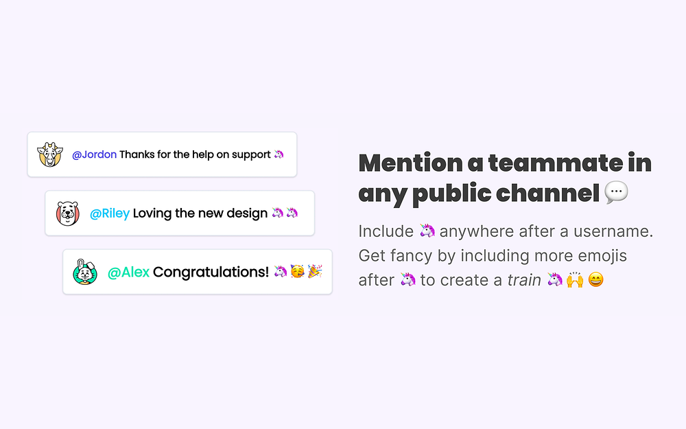 Unicorn Train feature detail — HR & Team Culture app on the Slack Marketplace