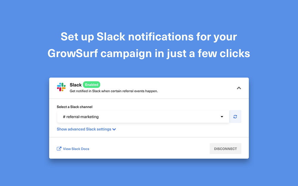 GrowSurf primary marketing image — Marketing app on the Slack Marketplace