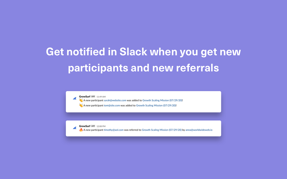 GrowSurf dashboard view — Marketing app on the Slack Marketplace