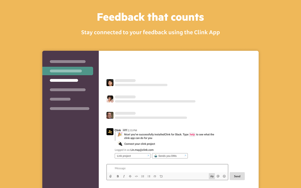 Clink settings interface — Project Management app on the Slack Marketplace
