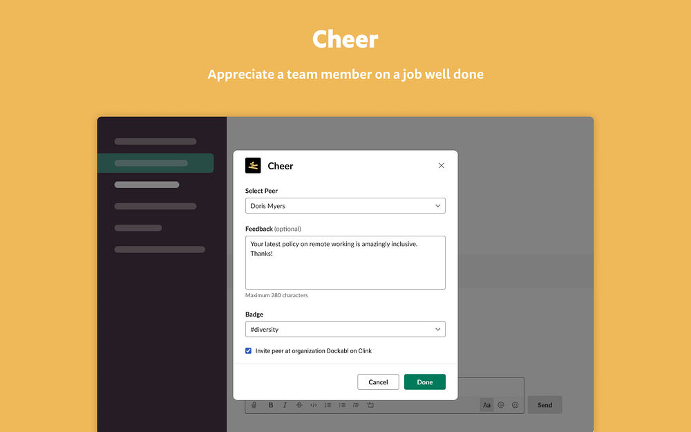 Clink dashboard view — Project Management app on the Slack Marketplace