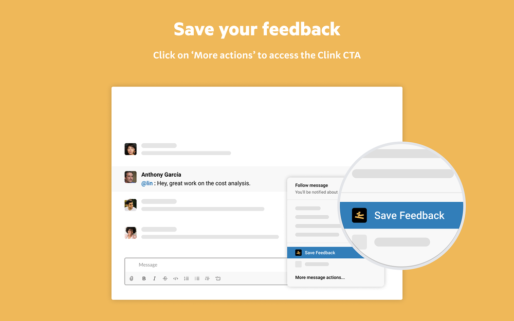 Clink feature detail — Project Management app on the Slack Marketplace