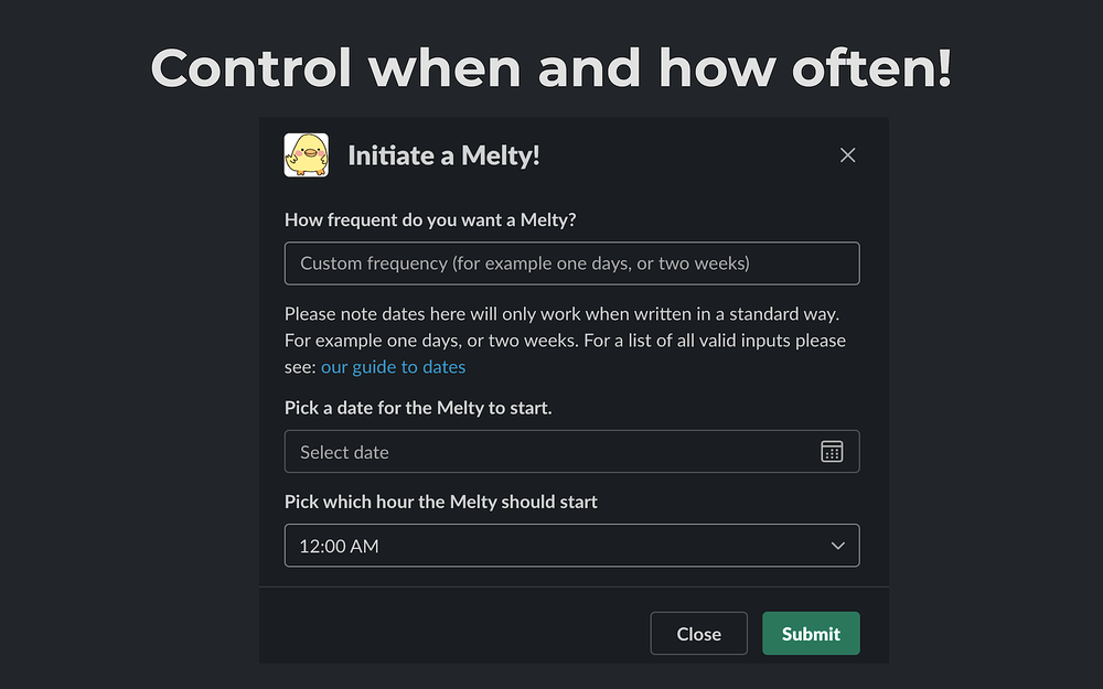 Melting Pot dashboard view — Social & Fun app on the Slack Marketplace