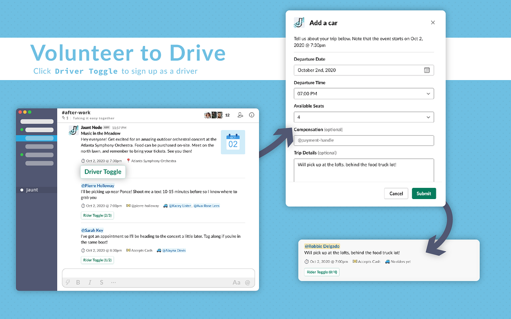 Jaunt feature detail — Social & Fun app on the Slack Marketplace