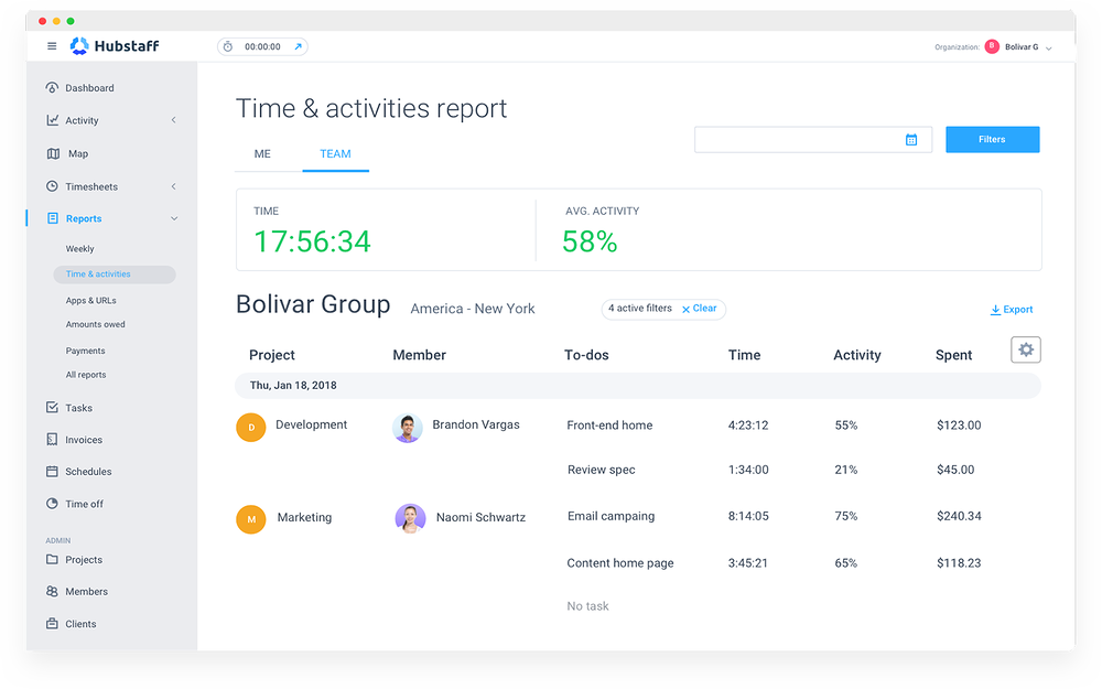 Hubstaff settings interface — HR & Team Culture app on the Slack Marketplace