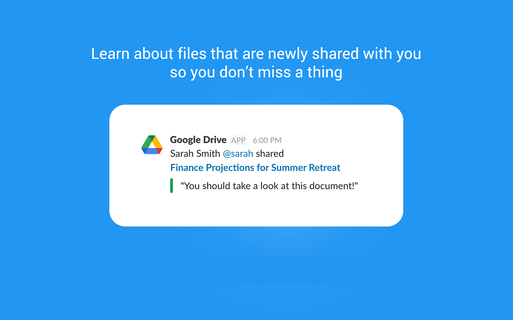 Google Drive dashboard view — Productivity app on the Slack Marketplace