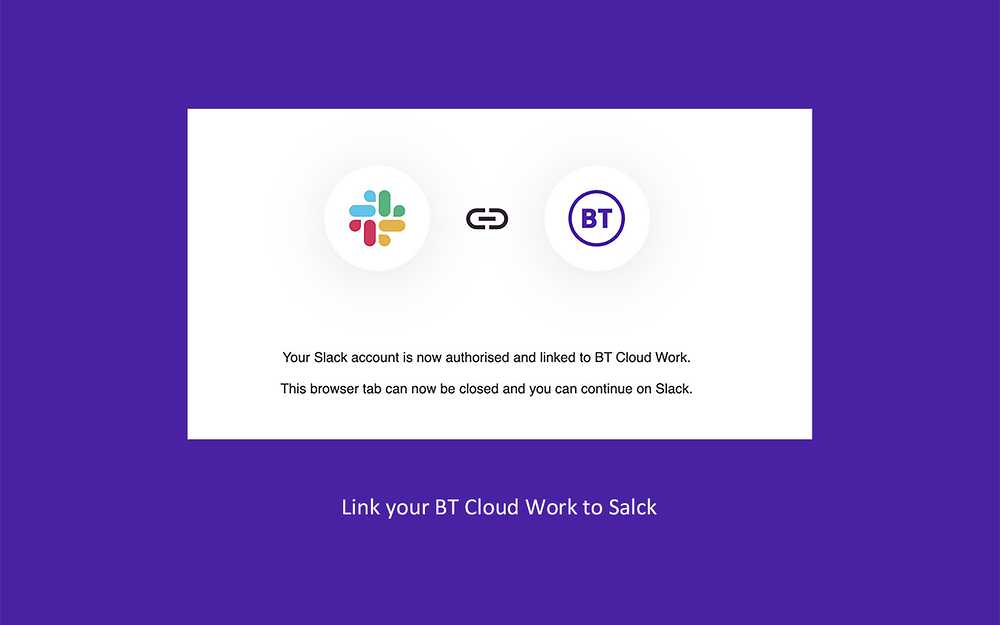BT Cloud Work dashboard view — Voice & Video app on the Slack Marketplace