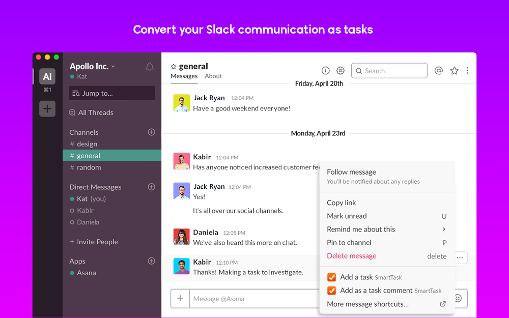 SmartTask feature detail — Office Management app on the Slack Marketplace