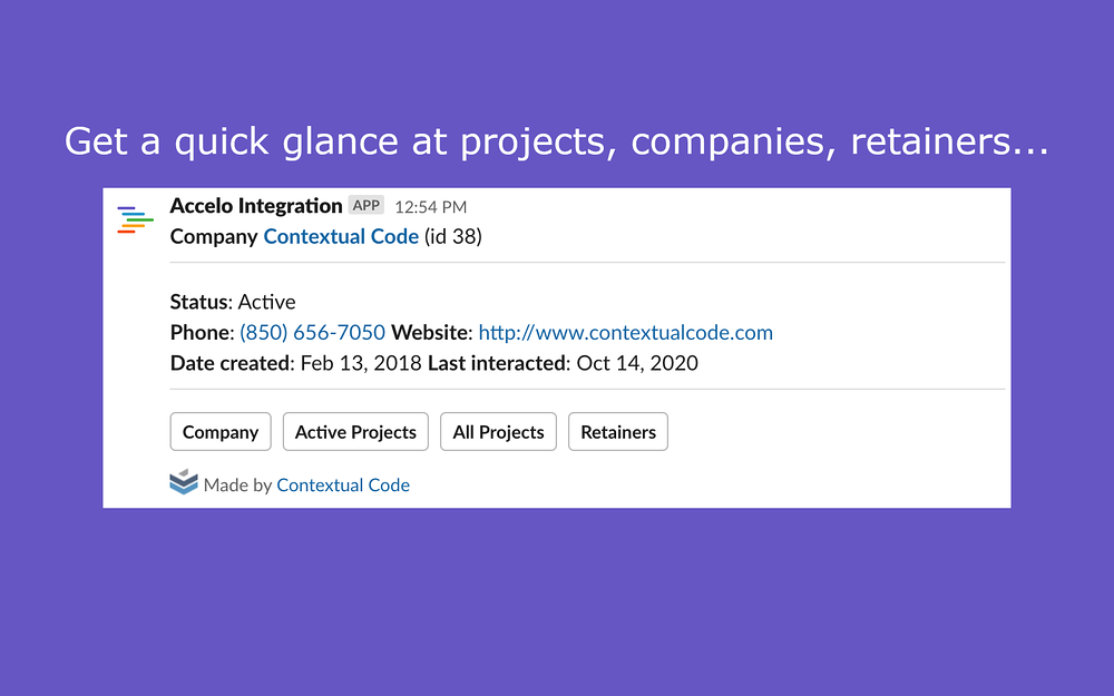 Accelo Integration primary marketing image — Sales app on the Slack Marketplace