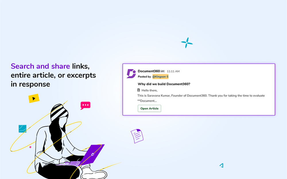 Document360 primary marketing image — Customer Support app on the Slack Marketplace