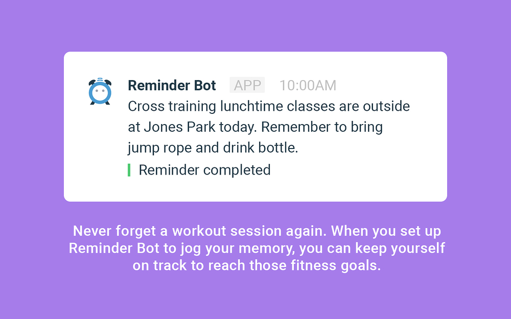 Reminder Bot dashboard view — Health & Wellness app on the Slack Marketplace