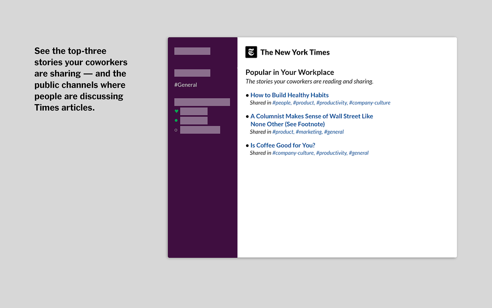 The New York Times primary marketing image — app on the Slack Marketplace