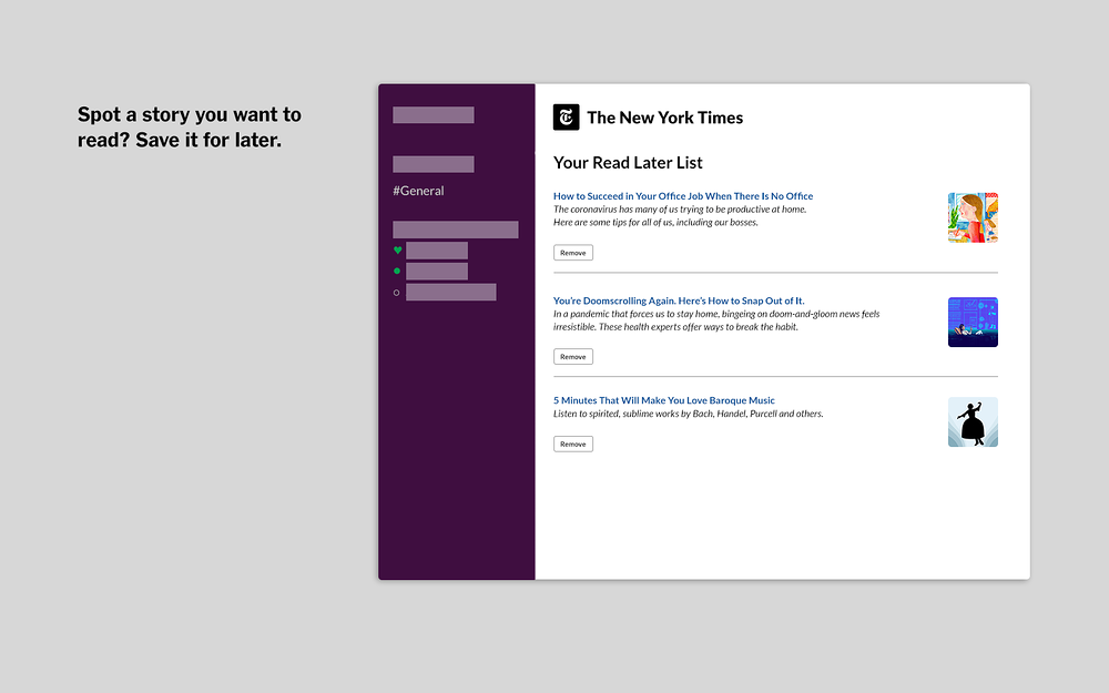 The New York Times feature detail — app on the Slack Marketplace