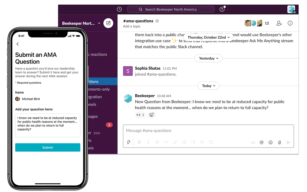 Beekeeper dashboard view — HR & Team Culture app on the Slack Marketplace