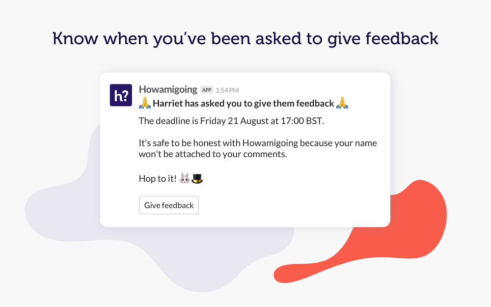 Howamigoing primary marketing image — HR & Team Culture app on the Slack Marketplace