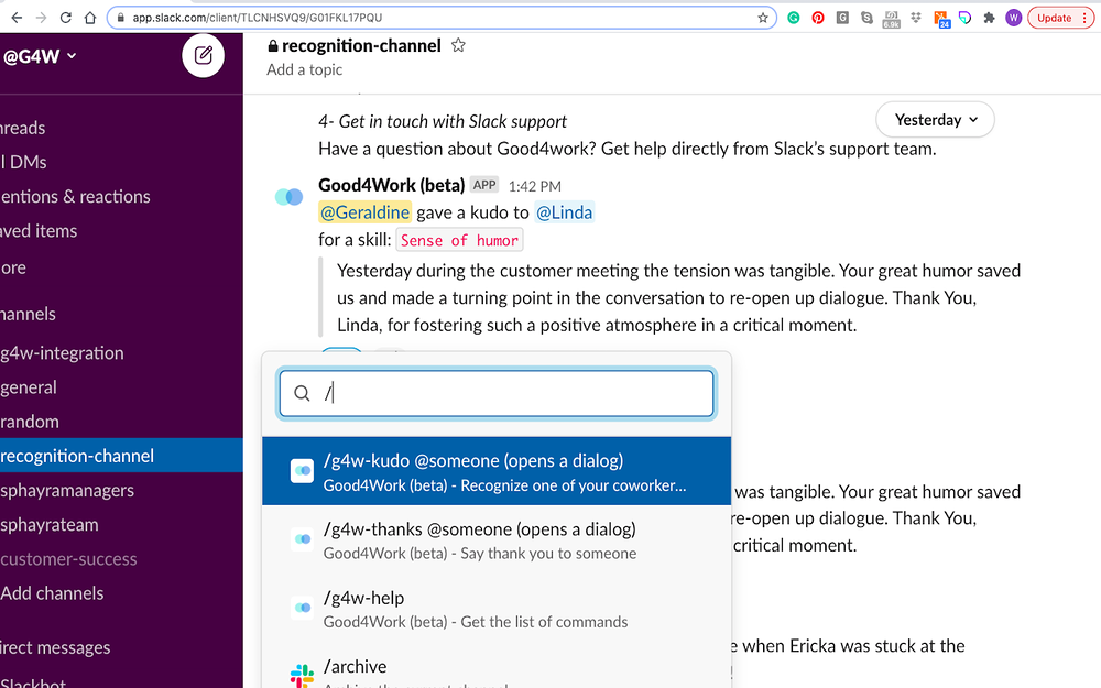 Good4Work (beta) integration setup — Health & Wellness app on the Slack Marketplace