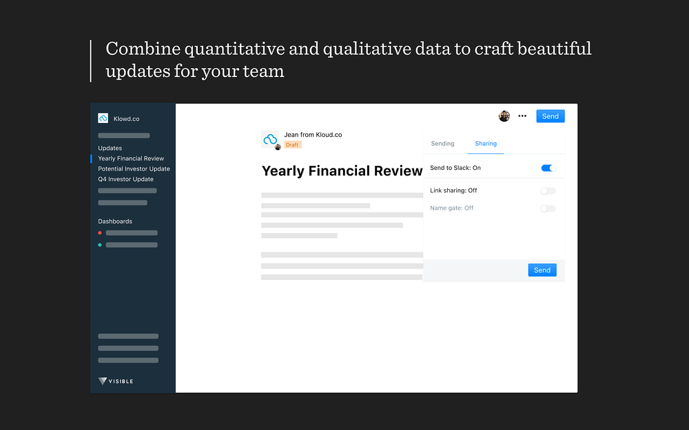 Visible dashboard view — Finance app on the Slack Marketplace