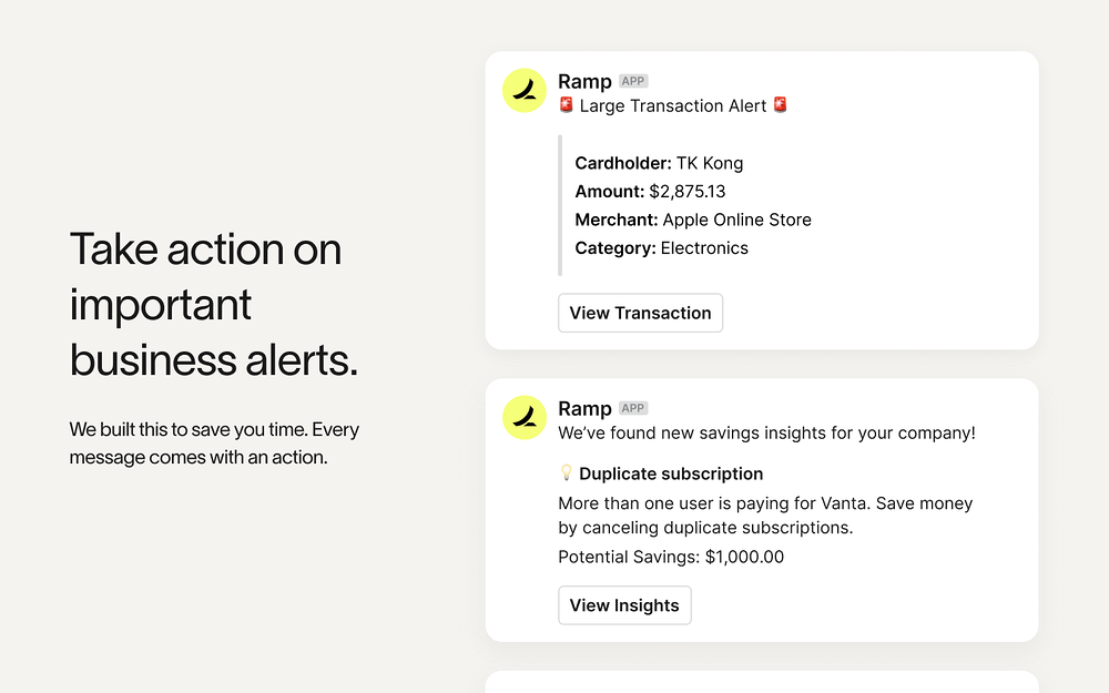 Ramp feature detail — Finance app on the Slack Marketplace