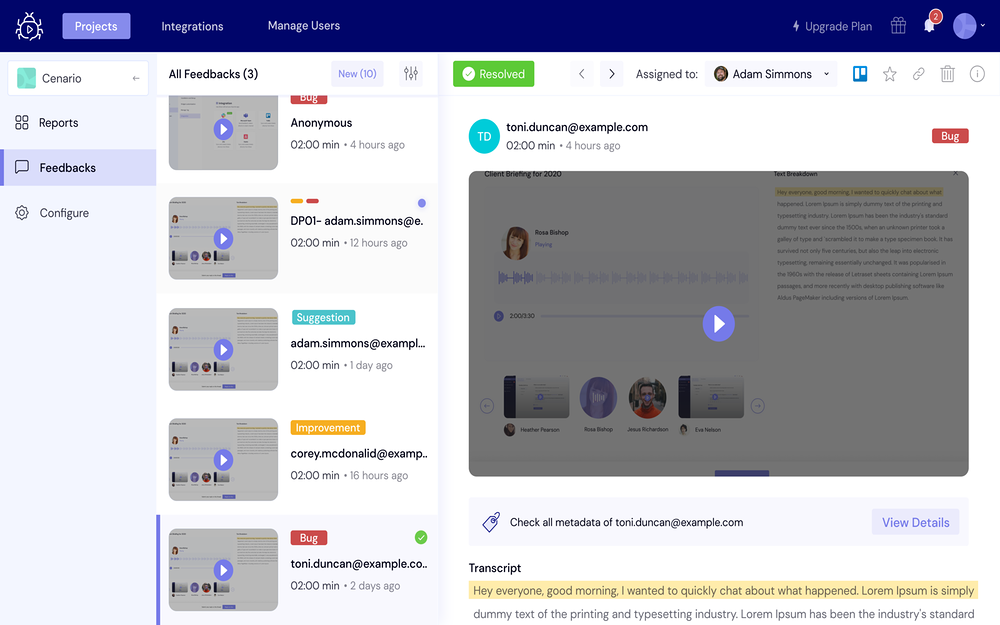 Bug Reporting dashboard view — Voice & Video app on the Slack Marketplace