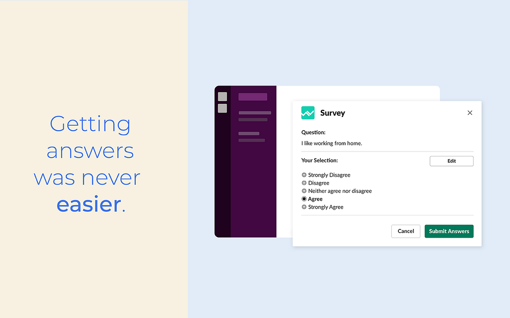 Surveys dashboard view — Enterprise-ready apps app on the Slack Marketplace