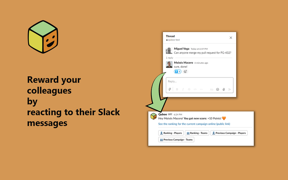 Quboo primary marketing image — Social & Fun app on the Slack Marketplace