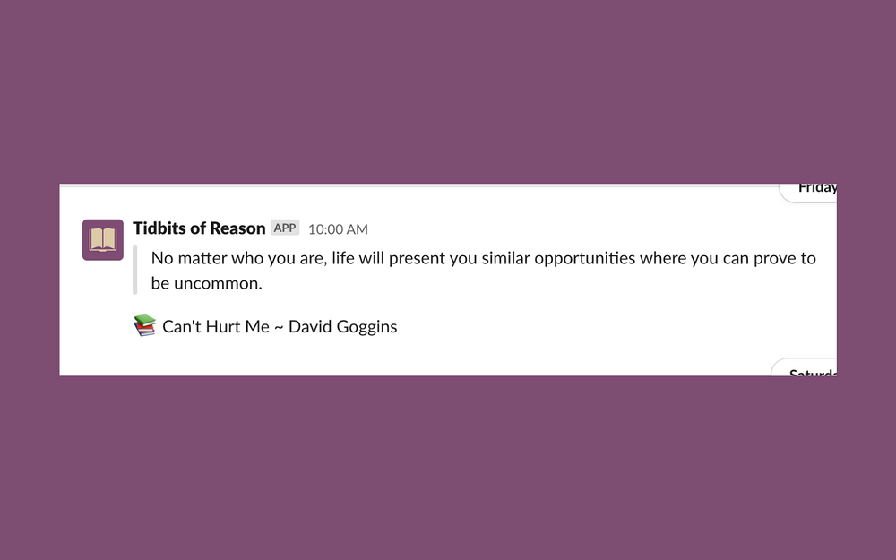 Tidbits of Reason dashboard view — Health & Wellness app on the Slack Marketplace