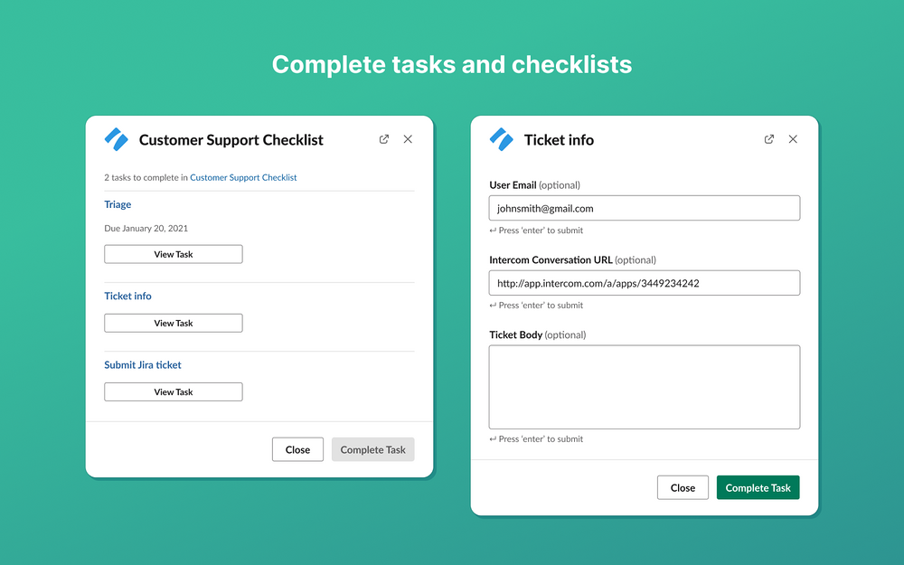 Process Street dashboard view — Sales app on the Slack Marketplace