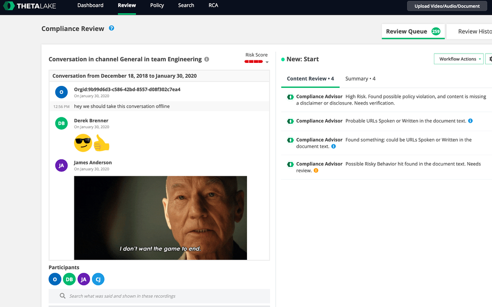 Theta Lake for Slack dashboard view — Voice & Video app on the Slack Marketplace