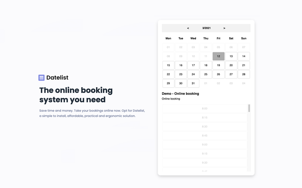 Datelist - Booking & Scheduling primary marketing image — Sales app on the Slack Marketplace