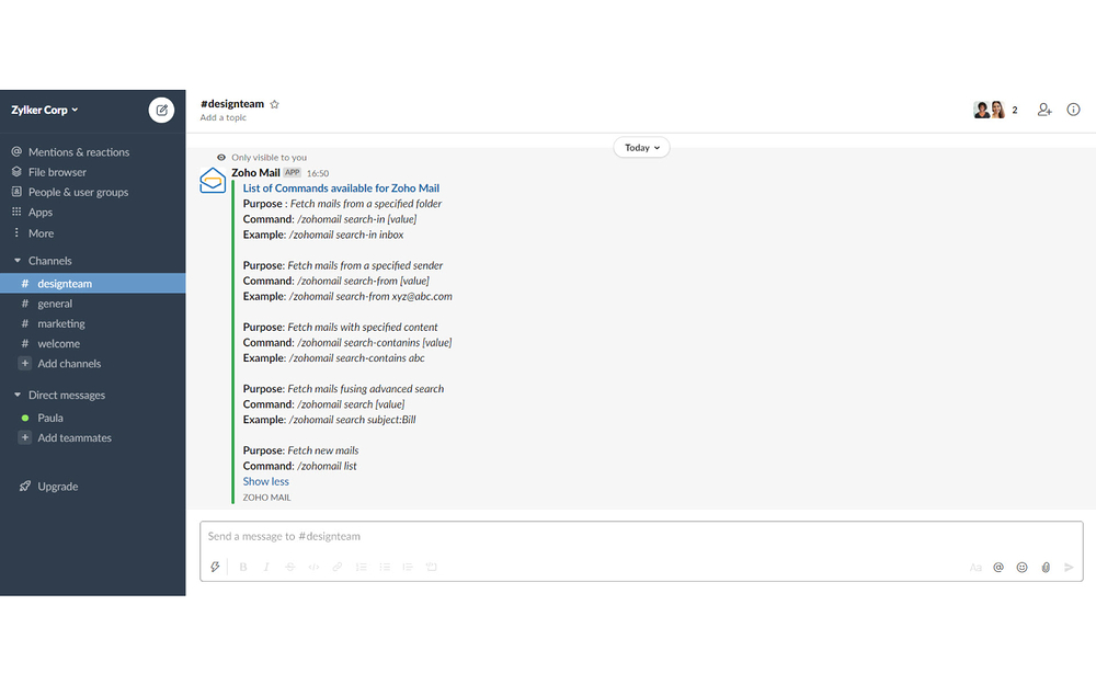 Zoho Mail integration setup — Communication app on the Slack Marketplace