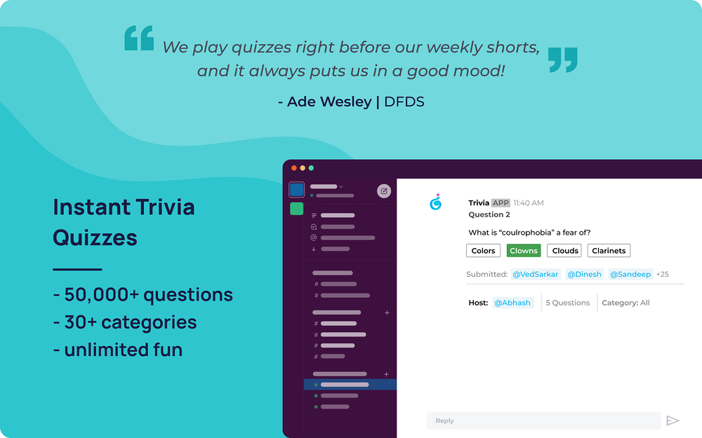 Trivia Games, Birthday, Watercooler dashboard view — Health & Wellness app on the Slack Marketplace