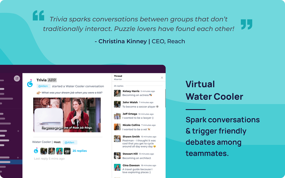 Trivia Games, Birthday, Watercooler settings interface — Health & Wellness app on the Slack Marketplace