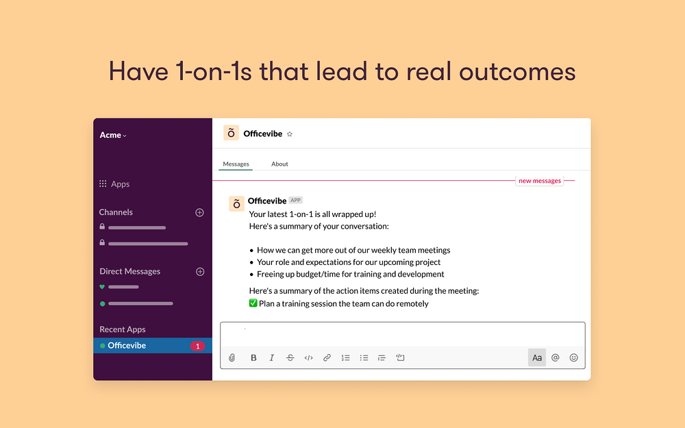 Workleap Officevibe feature detail — Analytics app on the Slack Marketplace