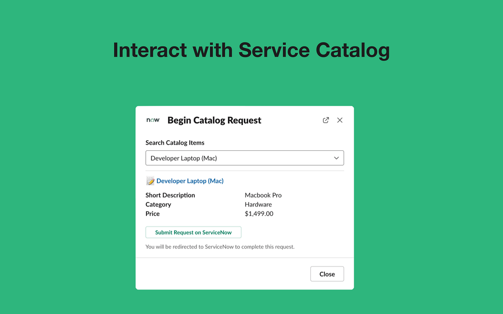ServiceNow for Slack integration setup — Customer Support app on the Slack Marketplace