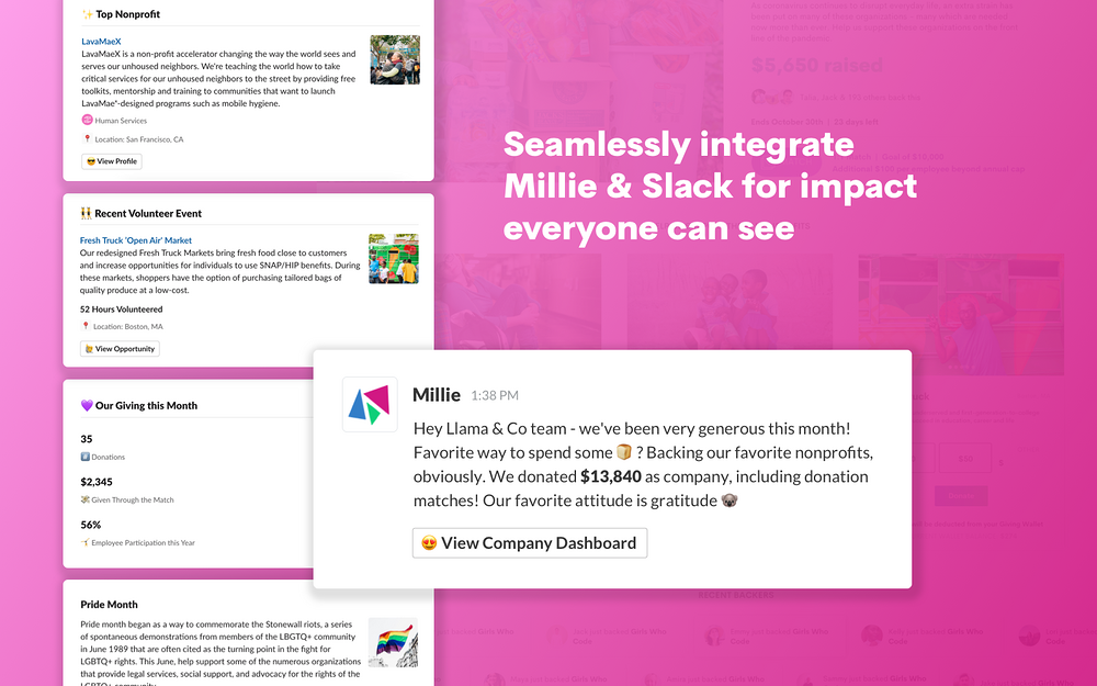 Millie feature detail — Social & Fun app on the Slack Marketplace