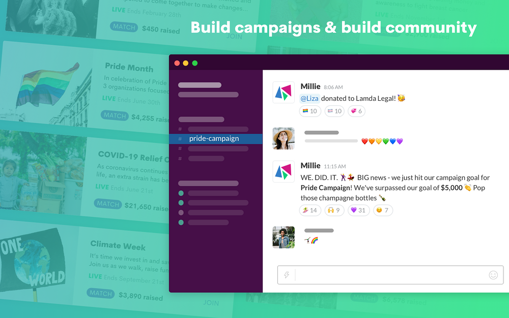 Millie settings interface — Social & Fun app on the Slack Marketplace