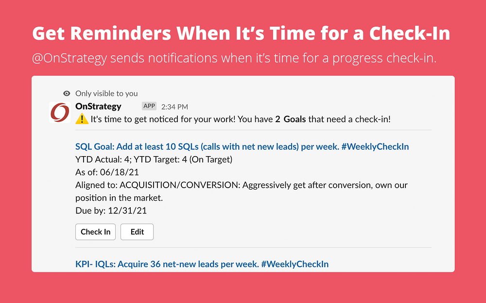 OnStrategy feature detail — Project Management app on the Slack Marketplace