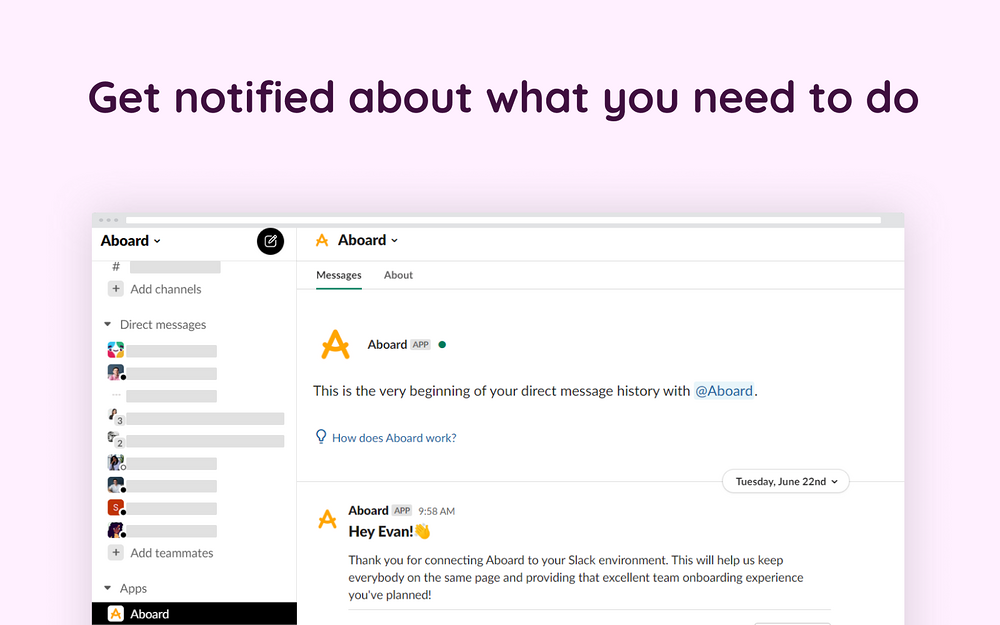 Aboard feature detail — Office Management app on the Slack Marketplace