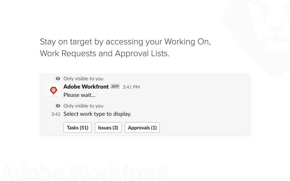 Adobe Workfront feature detail — Project Management app on the Slack Marketplace