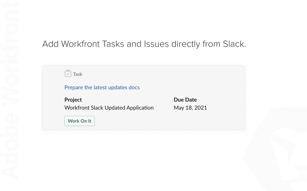 Adobe Workfront settings interface — Project Management app on the Slack Marketplace