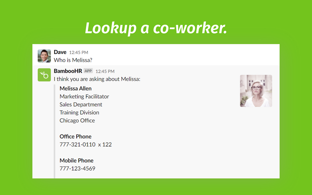 BambooHR dashboard view — Office Management app on the Slack Marketplace