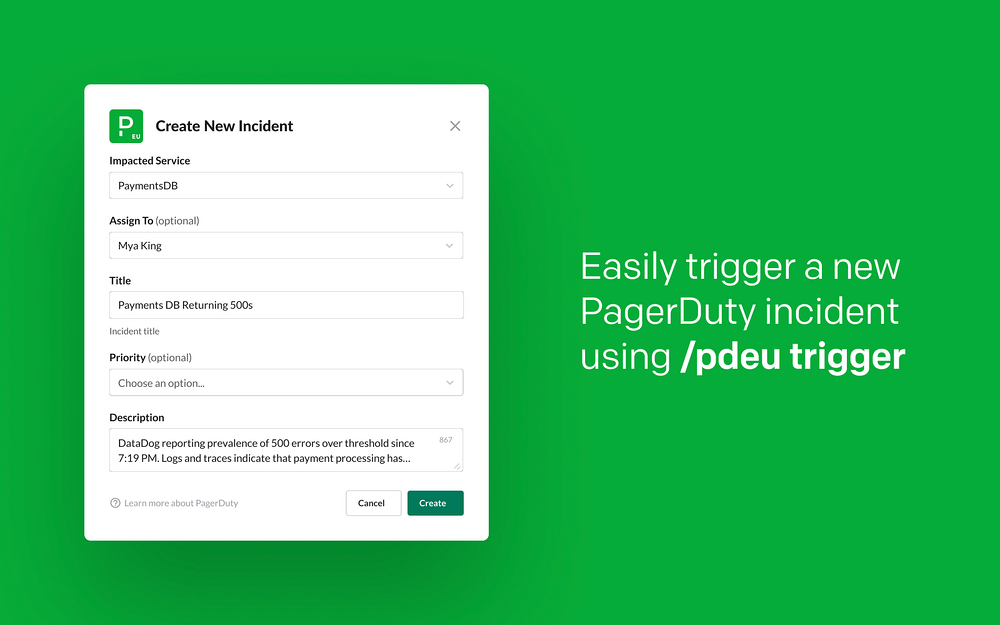 PagerDuty EU dashboard view — Security & Compliance app on the Slack Marketplace